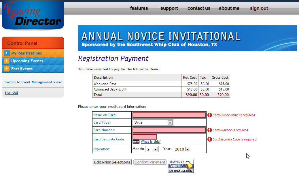Registration Payment Processing screenshot